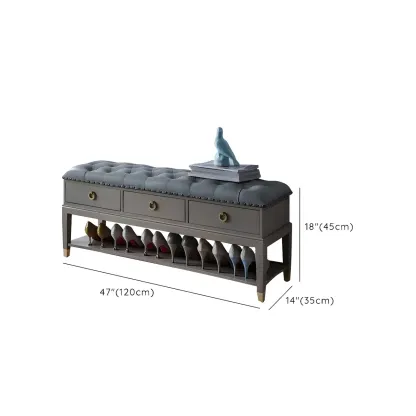 Tufted Upholstered Grey Shoe Storage Bench for Entryway Image - 30