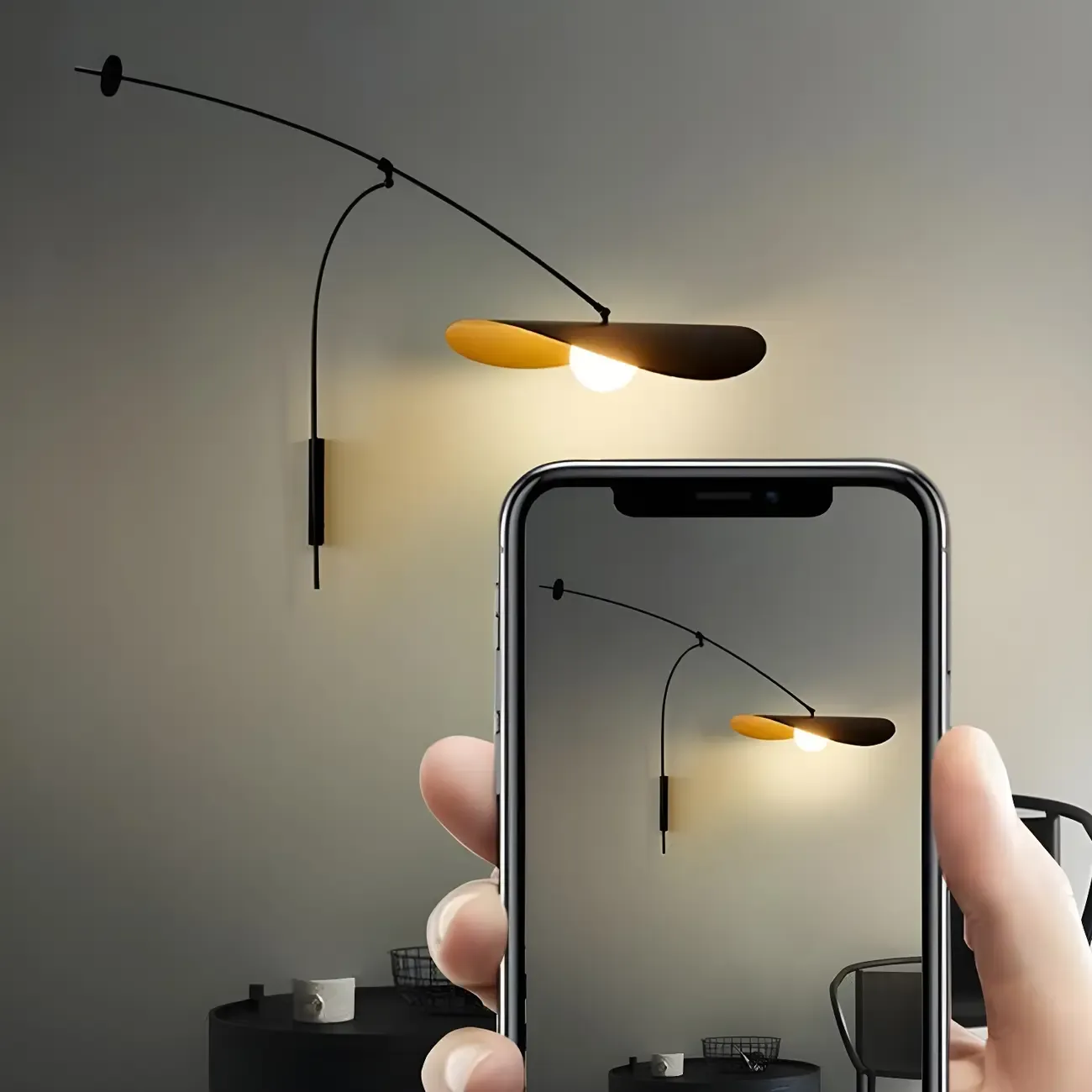 Elegant Black Metal Ambient Lighting Swing Arm Wall Light Image - 4