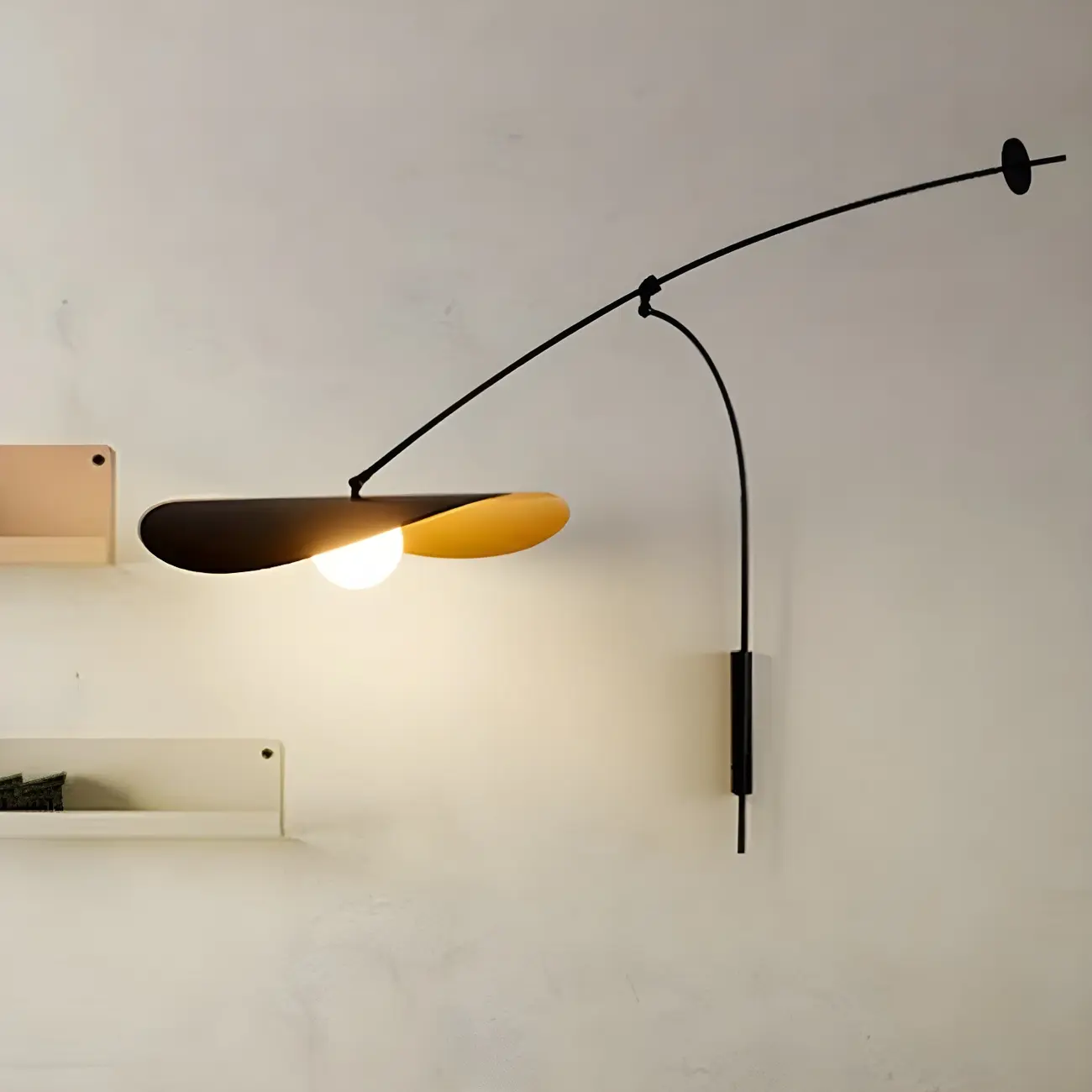 Elegant Black Metal Ambient Lighting Swing Arm Wall Light Image - 1 | homeyfad