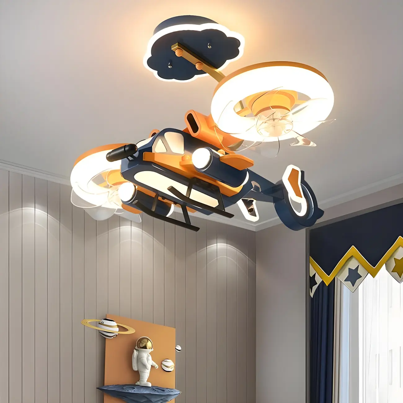 Elegant Kids Blue Airplane Ceiling Fan with LED Lights Image - 1 | homeyfad