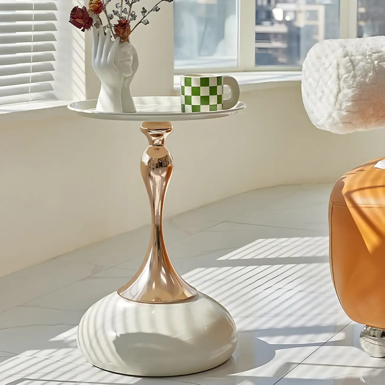 Luxurious Round Metal End Table with Tray for Living Room Image - 4