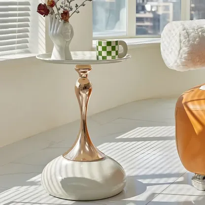 Luxurious Round Metal End Table with Tray for Living Room Image - 4