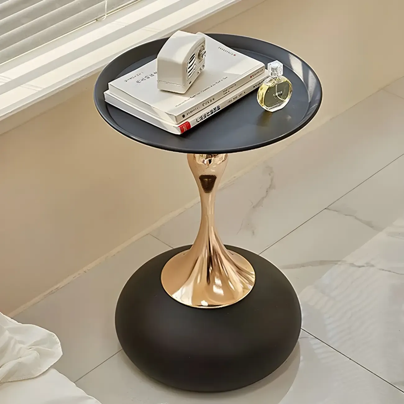Luxurious Round Metal End Table with Tray for Living Room Image - 5