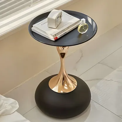 Luxurious Round Metal End Table with Tray for Living Room Image - 5