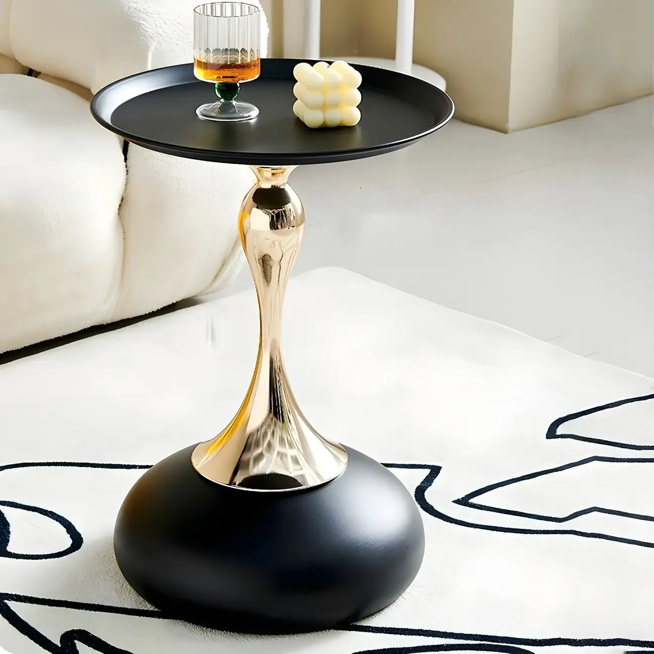 Luxurious Round Metal End Table with Tray for Living Room Image - 9