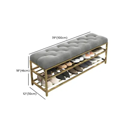 Gray Upholstered Shoe Rack with Gold Frame for Entryway Image - 16