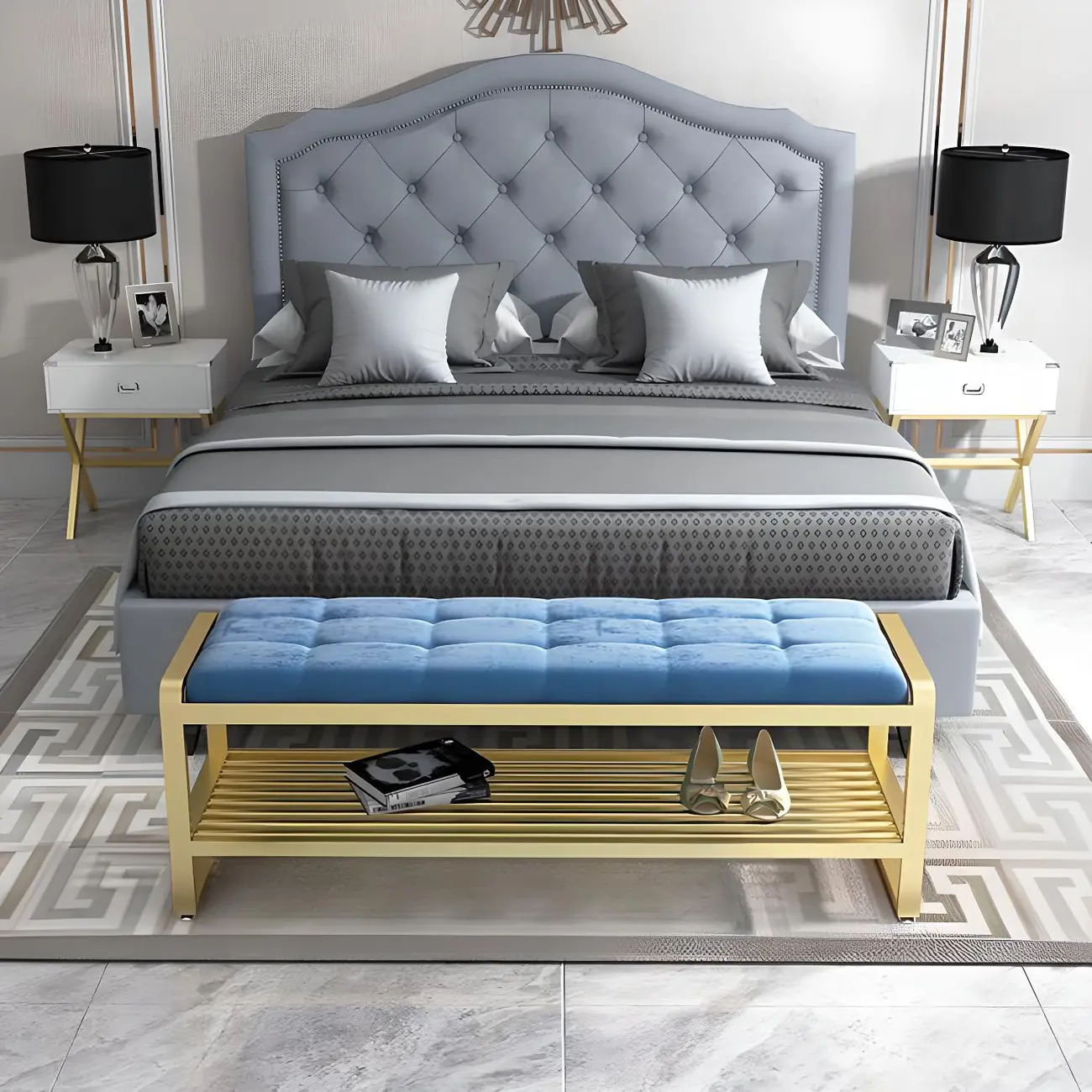 2 Tiers Modern Orange Metal Shoe Storage Bench Image - 6 | homeyfad