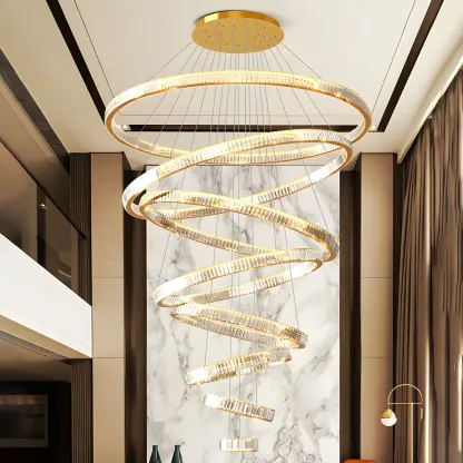 Gold Spiral Crystal Glass Modern Linear Chandelier Image - 1