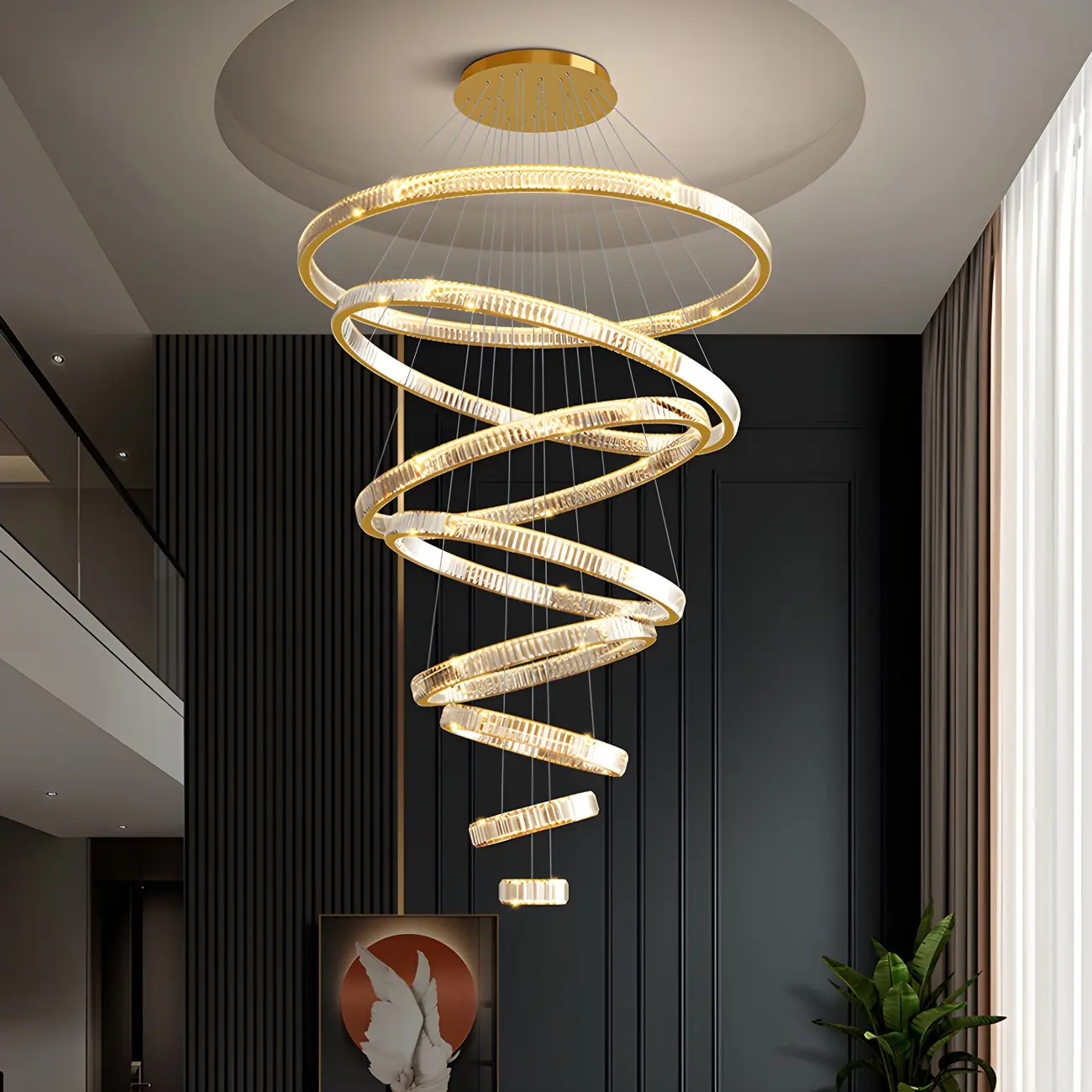 Gold Spiral Crystal Glass Modern Linear Chandelier Image - 2 | homeyfad