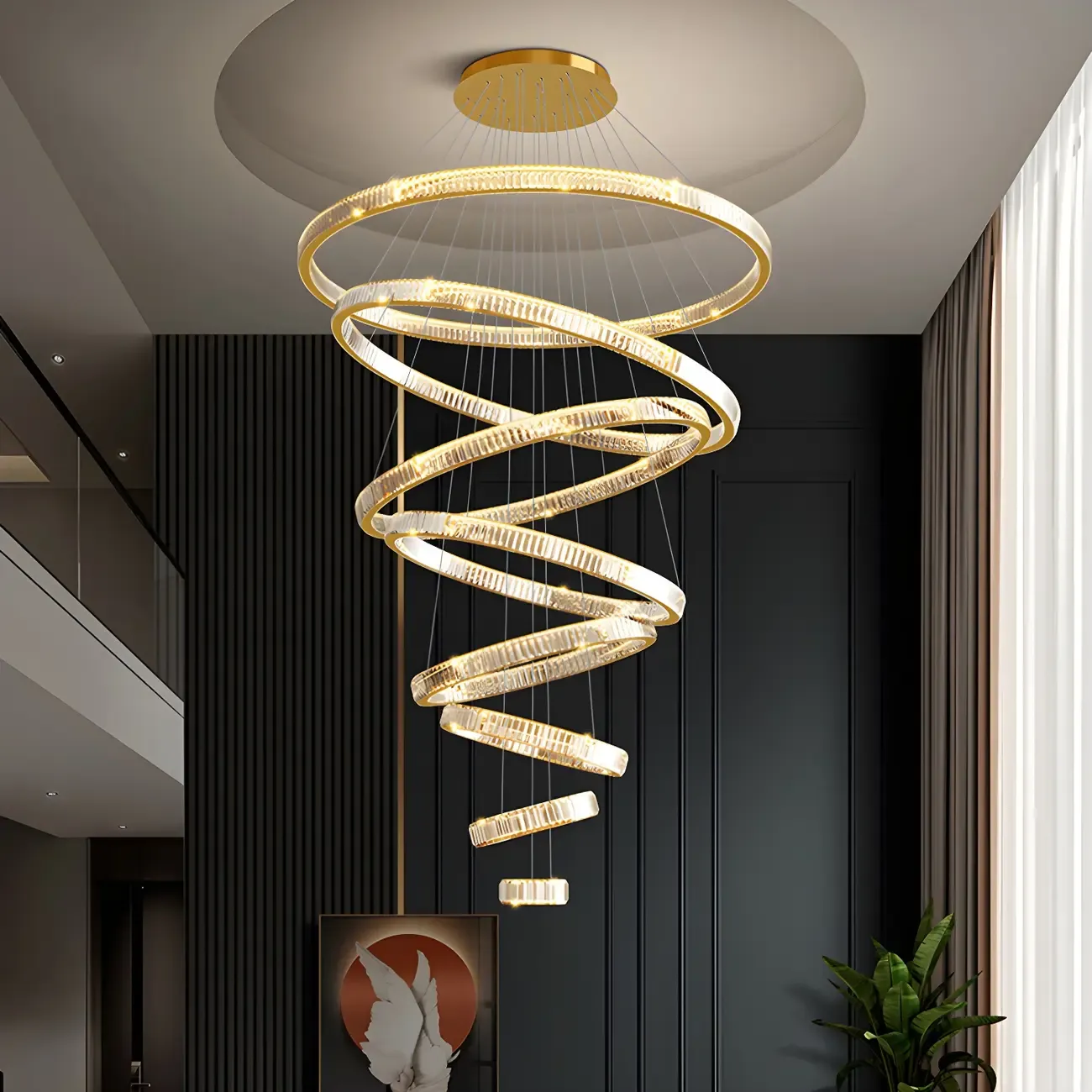 Gold Spiral Crystal Glass Modern Linear Chandelier Image - 2