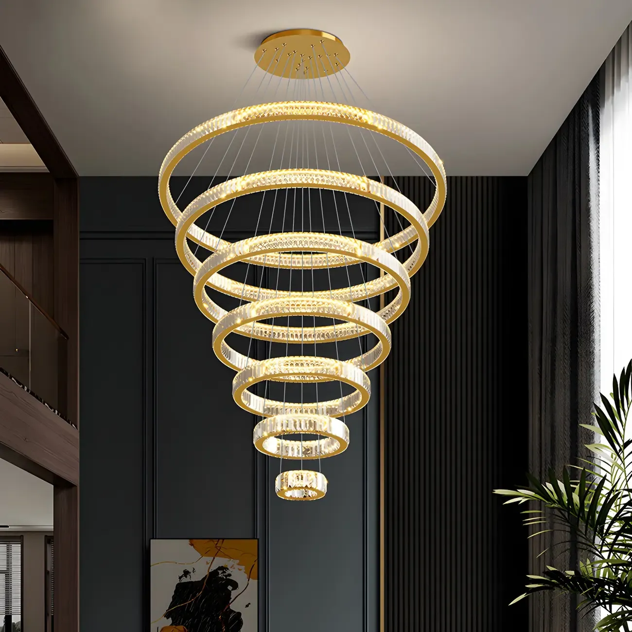 Gold Spiral Crystal Glass Modern Linear Chandelier Image - 3