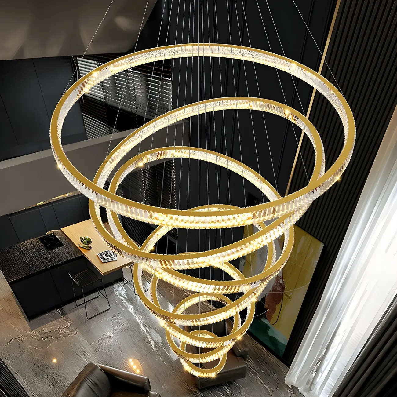 Gold Spiral Crystal Glass Modern Linear Chandelier Image - 7 | homeyfad