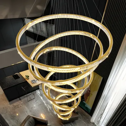 Gold Spiral Crystal Glass Modern Linear Chandelier Image - 7