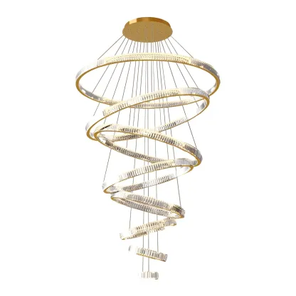 Gold Spiral Crystal Glass Modern Linear Chandelier Image - 13
