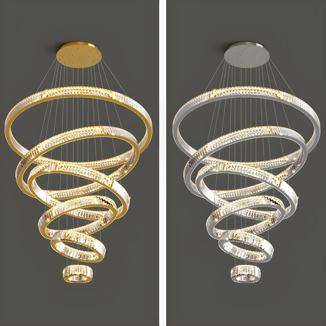 Gold Spiral Crystal Glass Modern Linear Chandelier Image - 15 | homeyfad