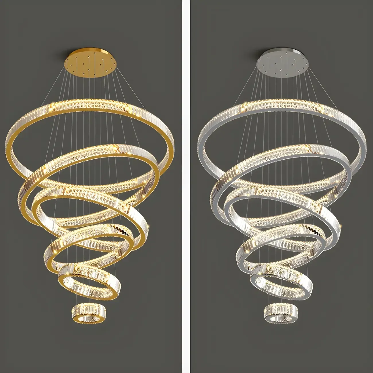 Gold Spiral Crystal Glass Modern Linear Chandelier Image - 15