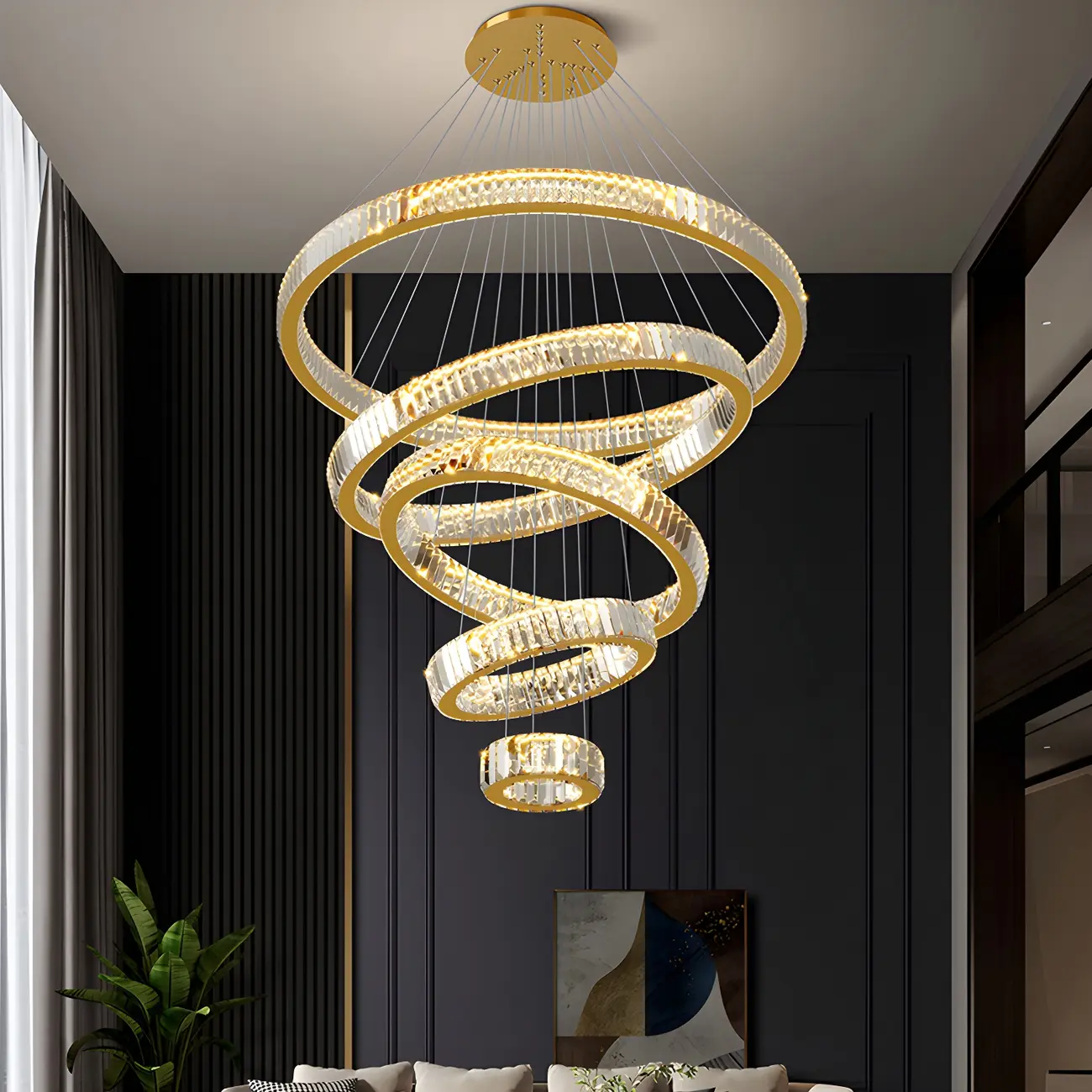 Gold Spiral Crystal Glass Modern Linear Chandelier Image - 4 | homeyfad