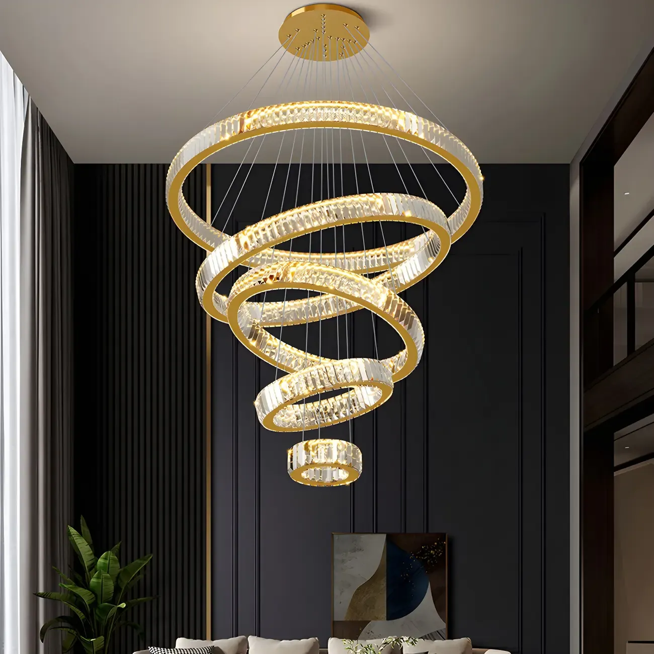 Gold Spiral Crystal Glass Modern Linear Chandelier Image - 4
