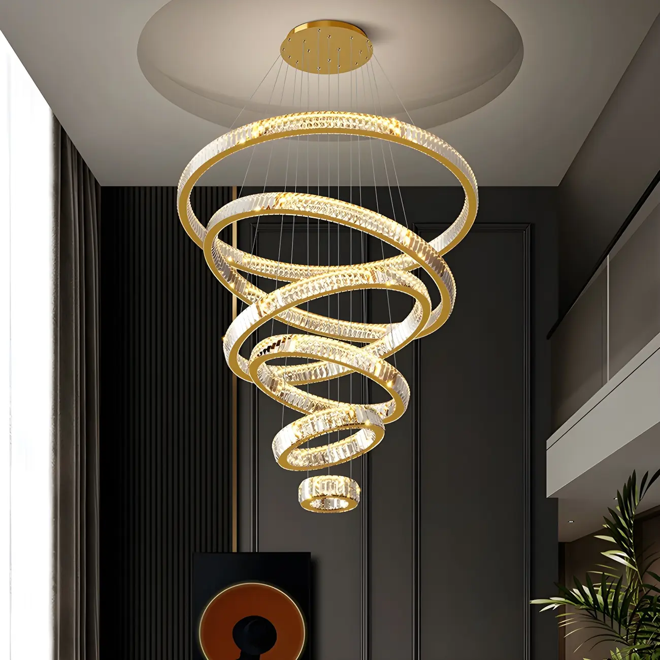 Gold Spiral Crystal Glass Modern Linear Chandelier Image - 5 | homeyfad