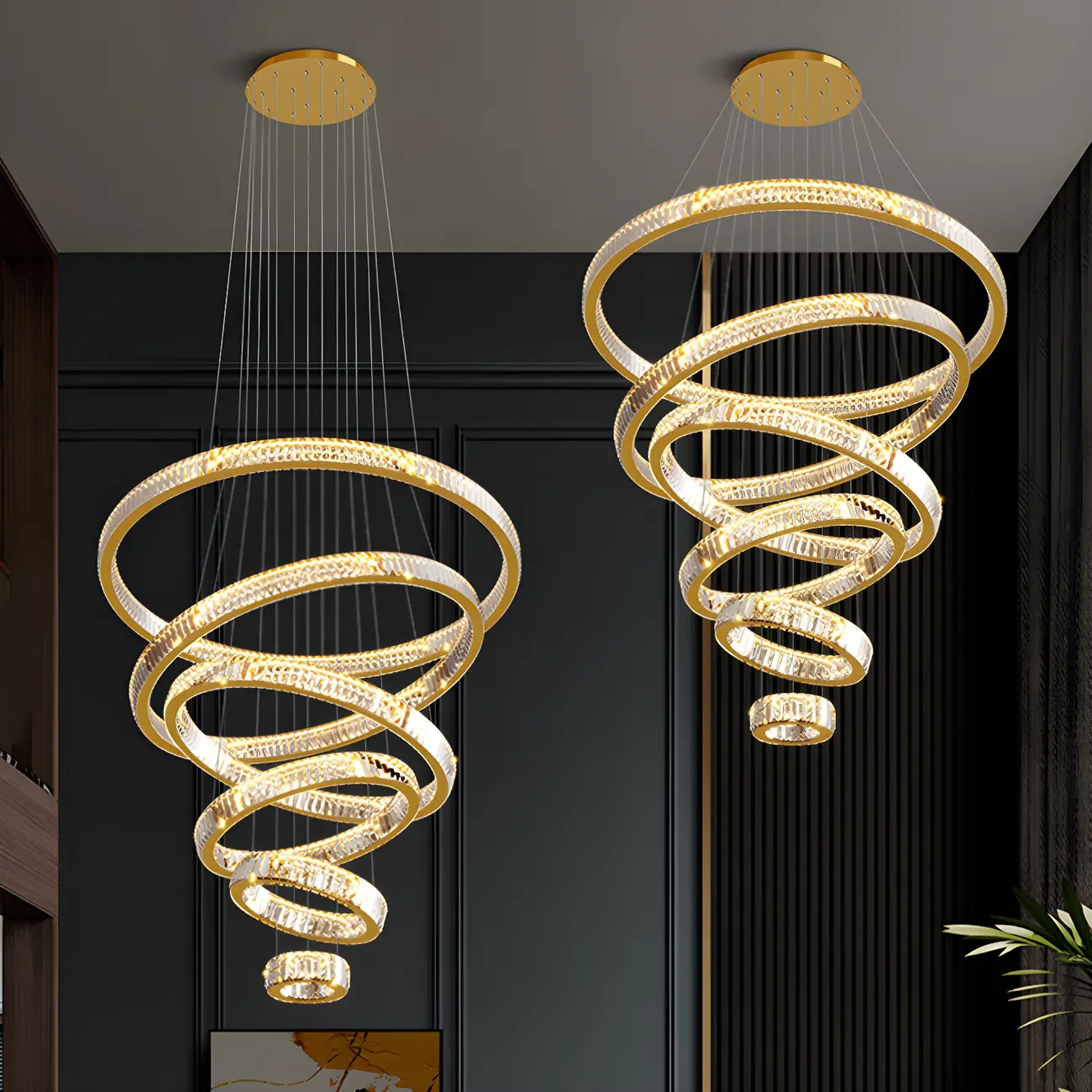Gold Spiral Crystal Glass Modern Linear Chandelier Image - 6 | homeyfad