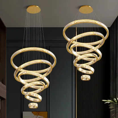 Gold Spiral Crystal Glass Modern Linear Chandelier Image - 6