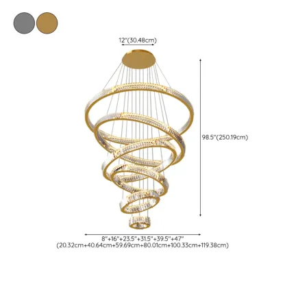 Gold Spiral Crystal Glass Modern Linear Chandelier Image - 24