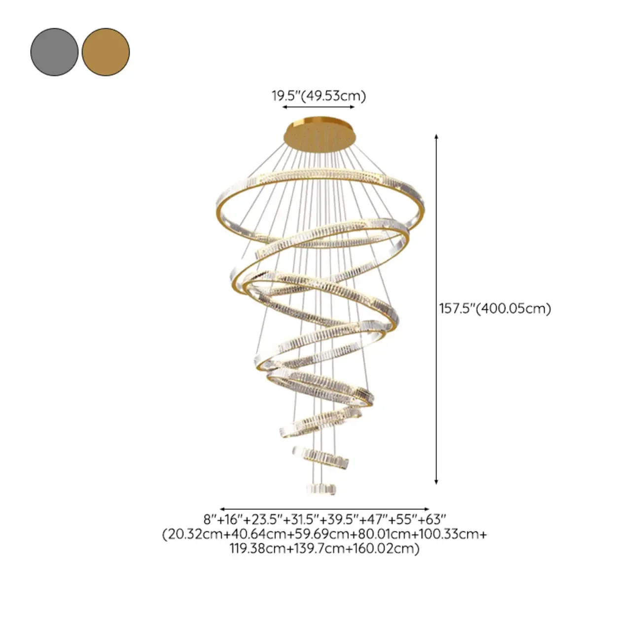 Gold Spiral Crystal Glass Modern Linear Chandelier Image - 26