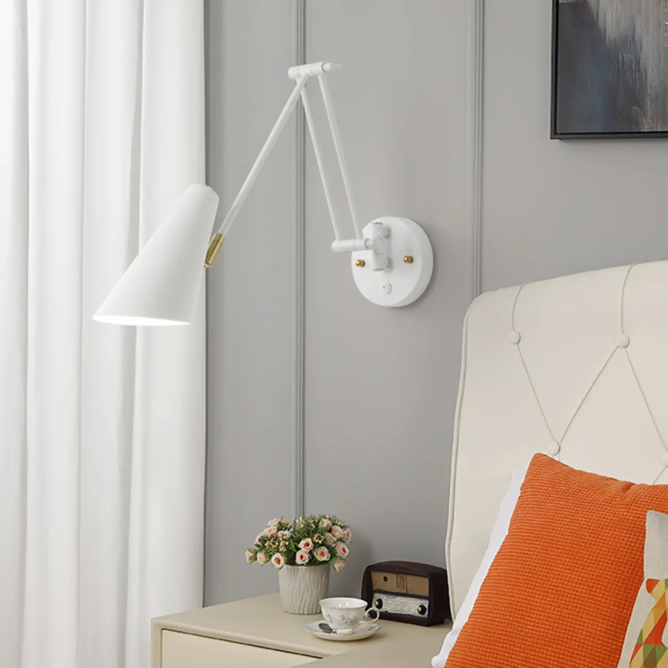 Modern White Metal Adjustable Swing Arm Wall Light Image - 4 | homeyfad