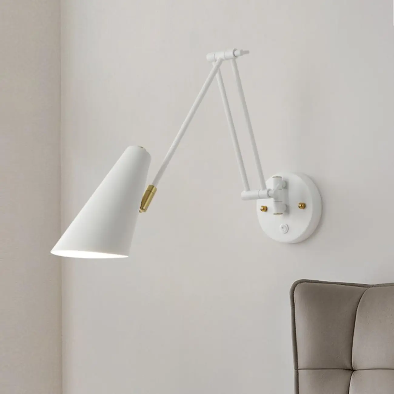 Modern White Metal Adjustable Swing Arm Wall Light Image - 5 | homeyfad