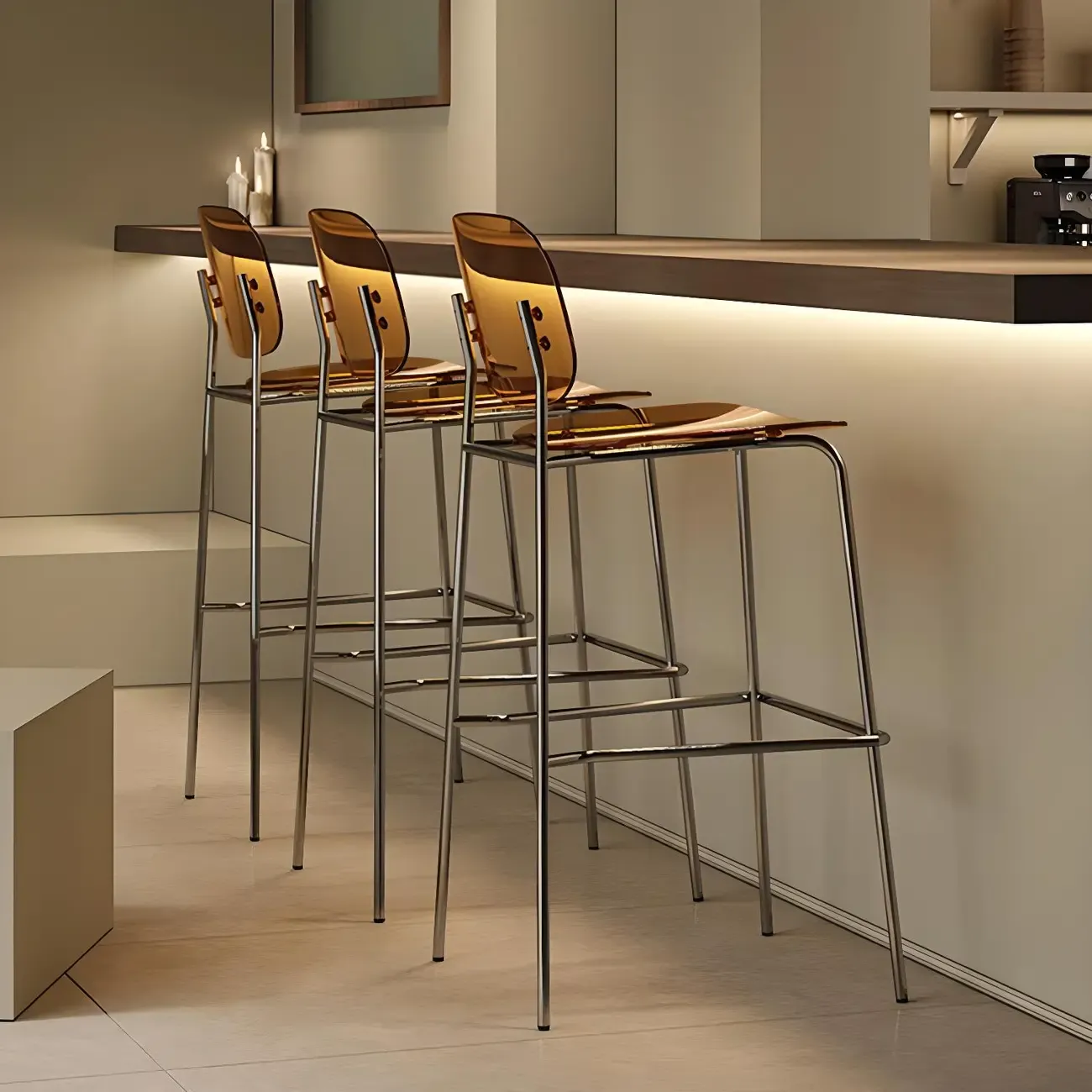 Modern Metal Counter Height Acrylic Bar Stools Image - 3