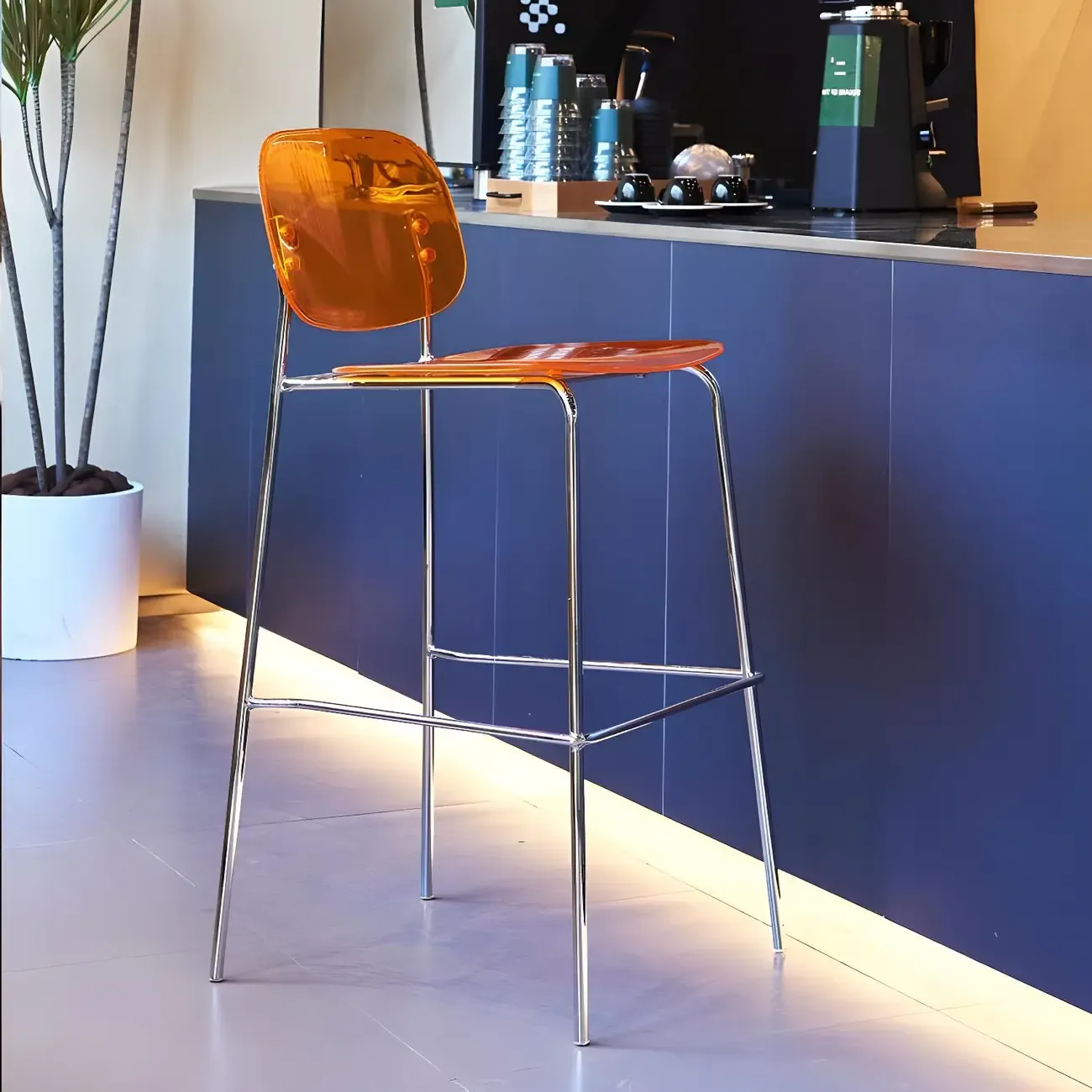 Modern Metal Counter Height Acrylic Bar Stools Image - 1