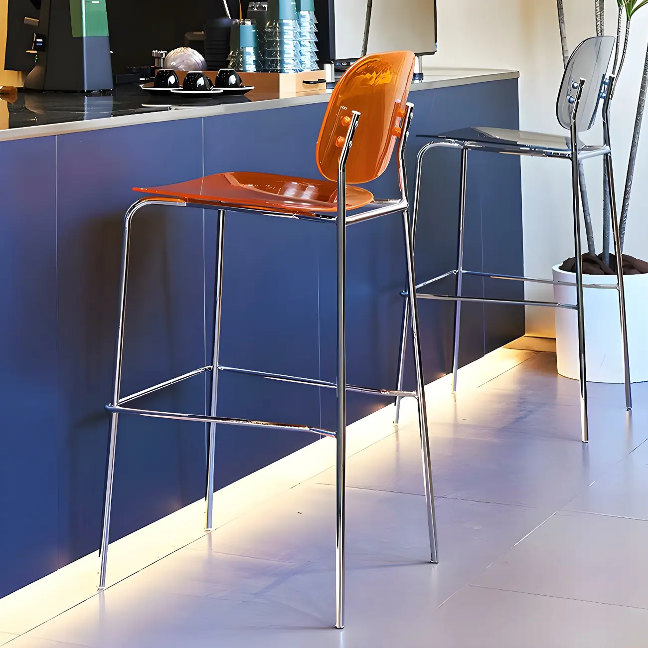 Modern Metal Counter Height Acrylic Bar Stools Image - 4 | homeyfad