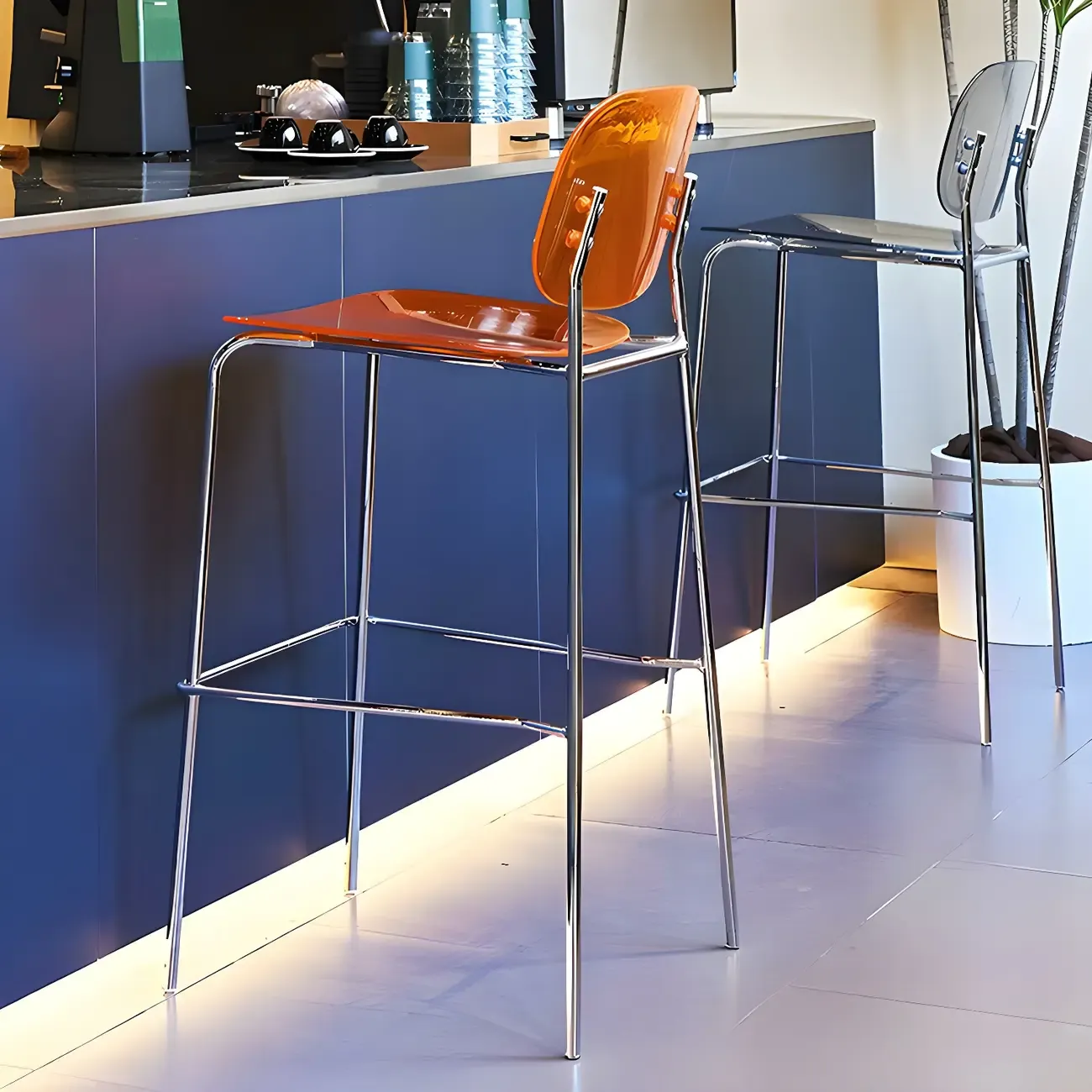 Modern Metal Counter Height Acrylic Bar Stools Image - 4