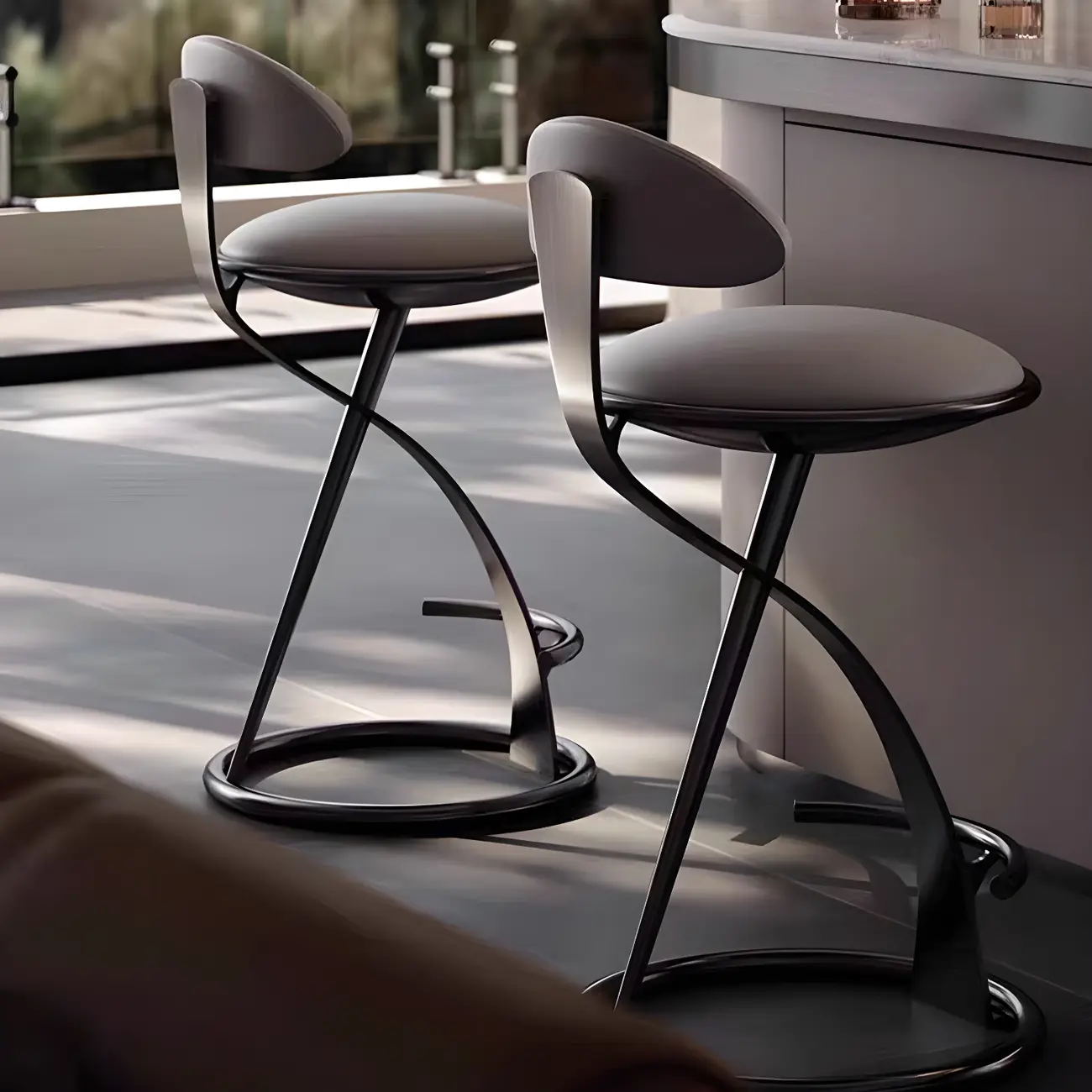 Luxury Gold Metal Frame Sleek Beige Leather Bar Stool Image - 2 | homeyfad