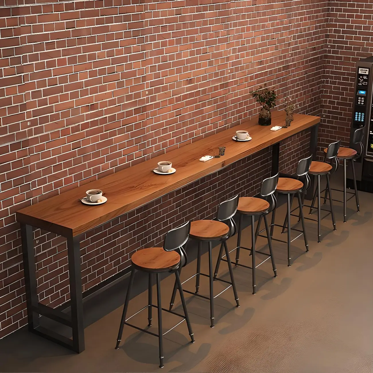 Brown Rectangular Pine Wood Bar Table with Steel Base Image - 1 | homeyfad