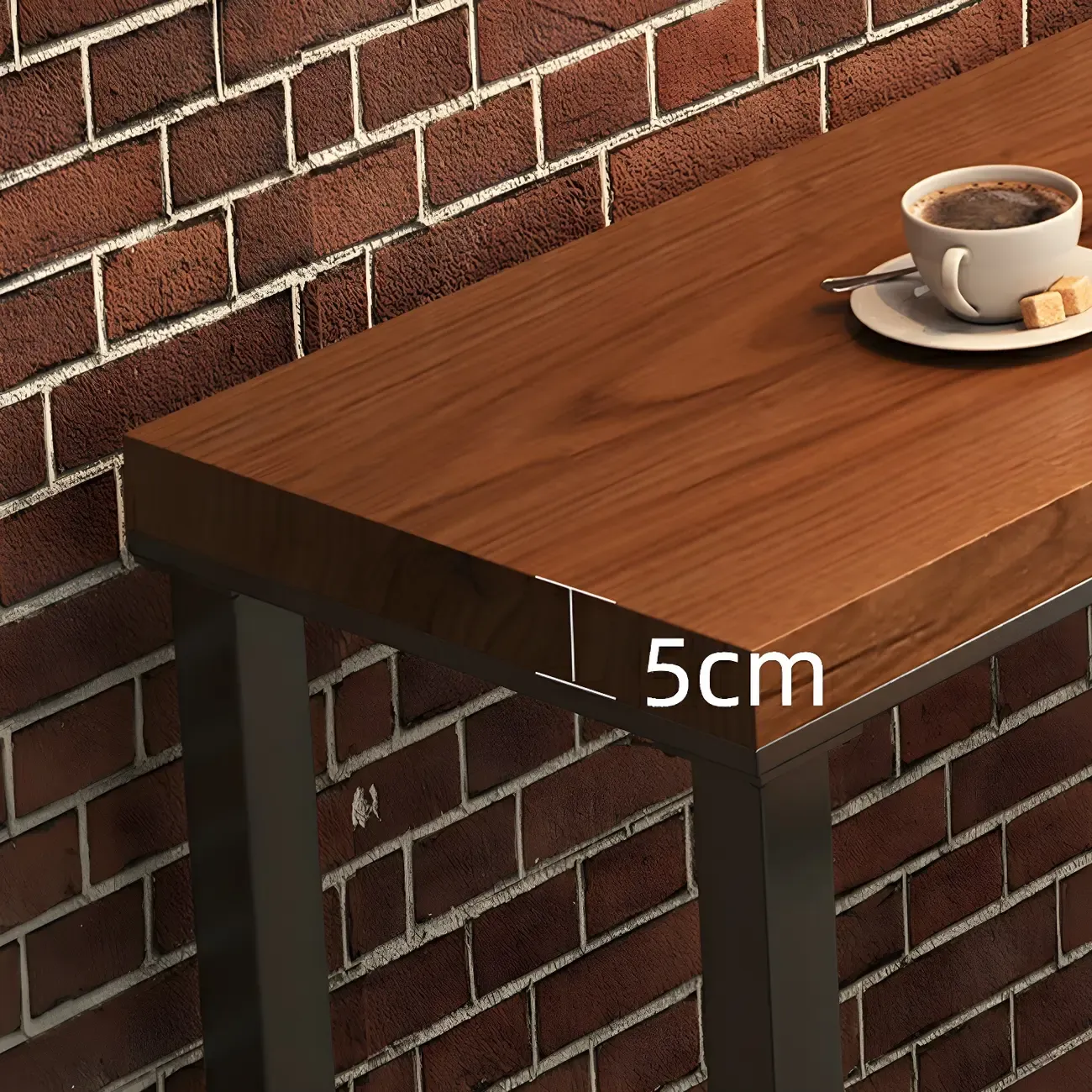 Brown Rectangular Pine Wood Bar Table with Steel Base Image - 4