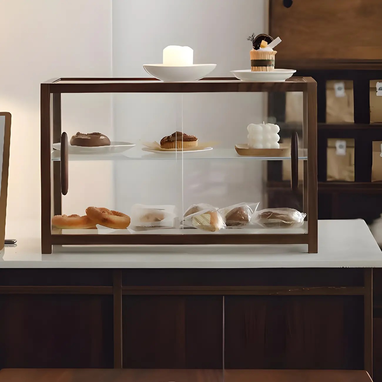 Elegant Wooden Table Top Curio Cabinet with Sliding Doors Image - 1 | homeyfad