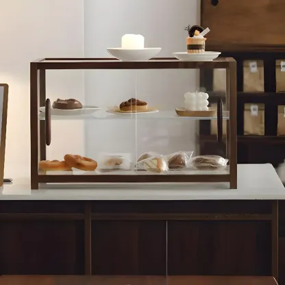 Elegant Wooden Table Top Curio Cabinet with Sliding Doors Image - 1