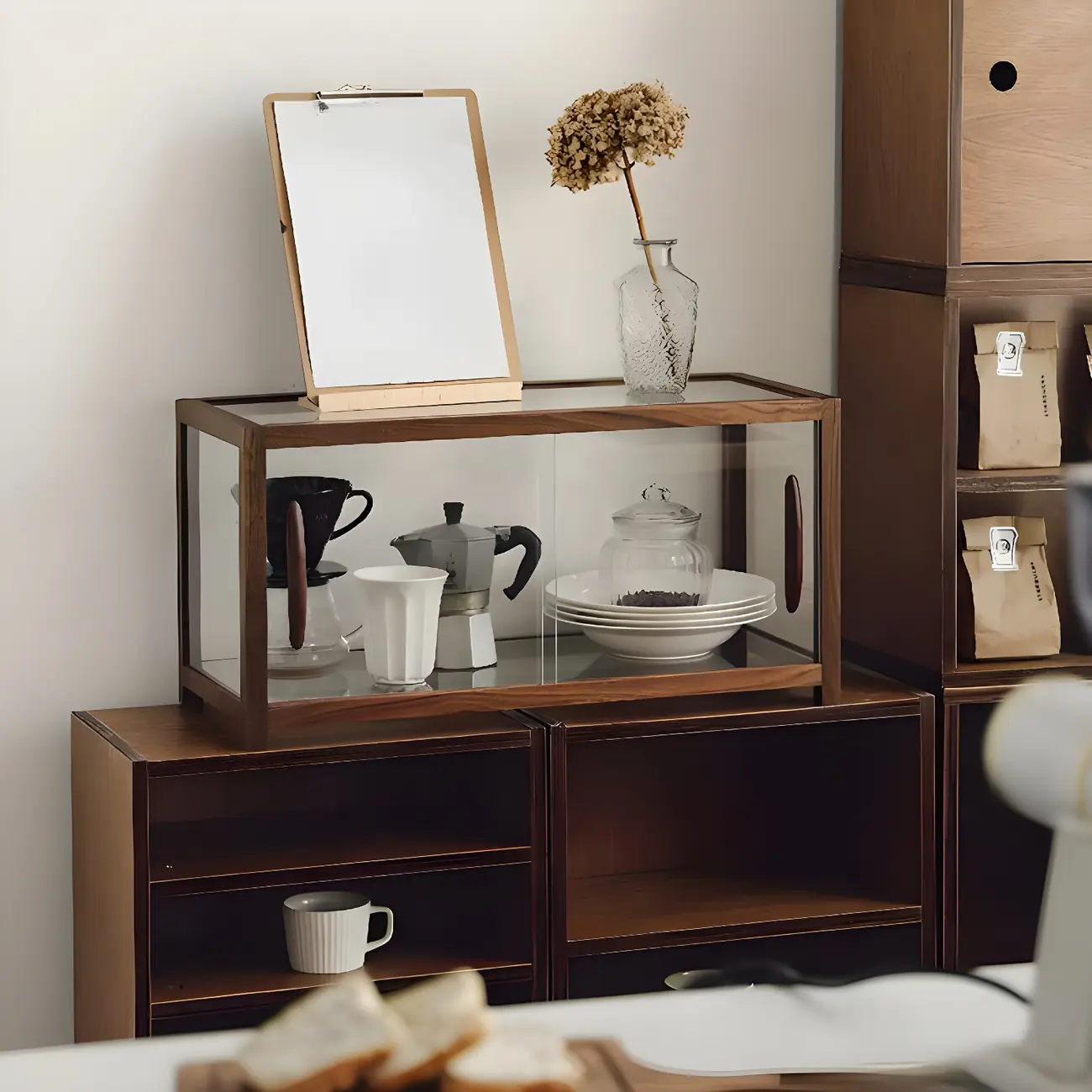 Elegant Wooden Table Top Curio Cabinet with Sliding Doors Image - 3 | homeyfad