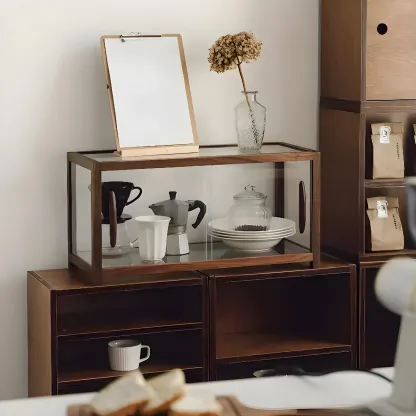 Elegant Wooden Table Top Curio Cabinet with Sliding Doors Image - 3