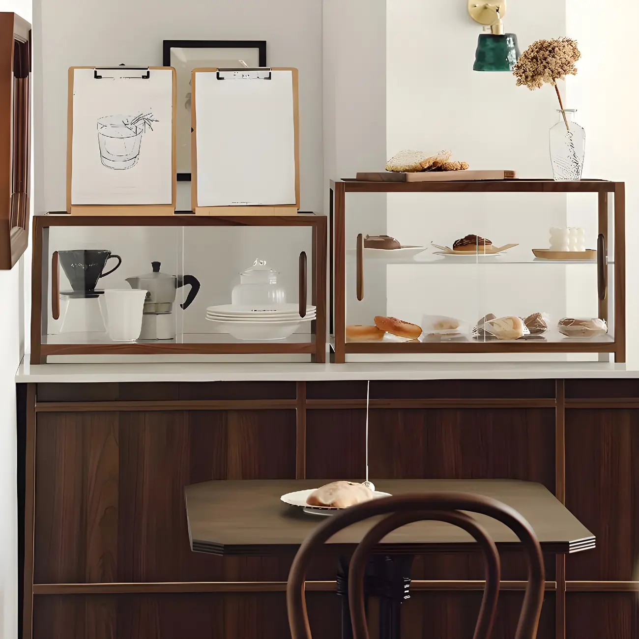 Elegant Wooden Table Top Curio Cabinet with Sliding Doors Image - 5 | homeyfad