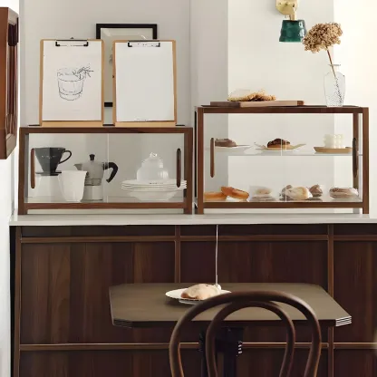 Elegant Wooden Table Top Curio Cabinet with Sliding Doors Image - 5