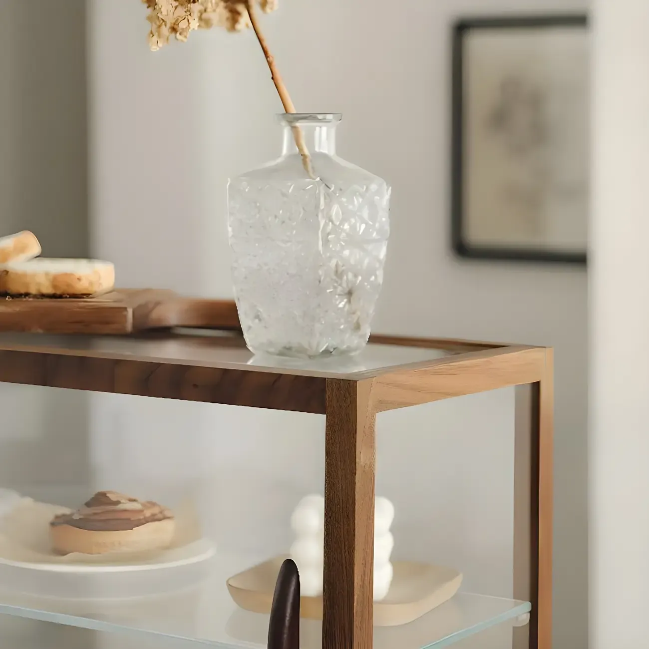 Elegant Wooden Table Top Curio Cabinet with Sliding Doors Image - 7