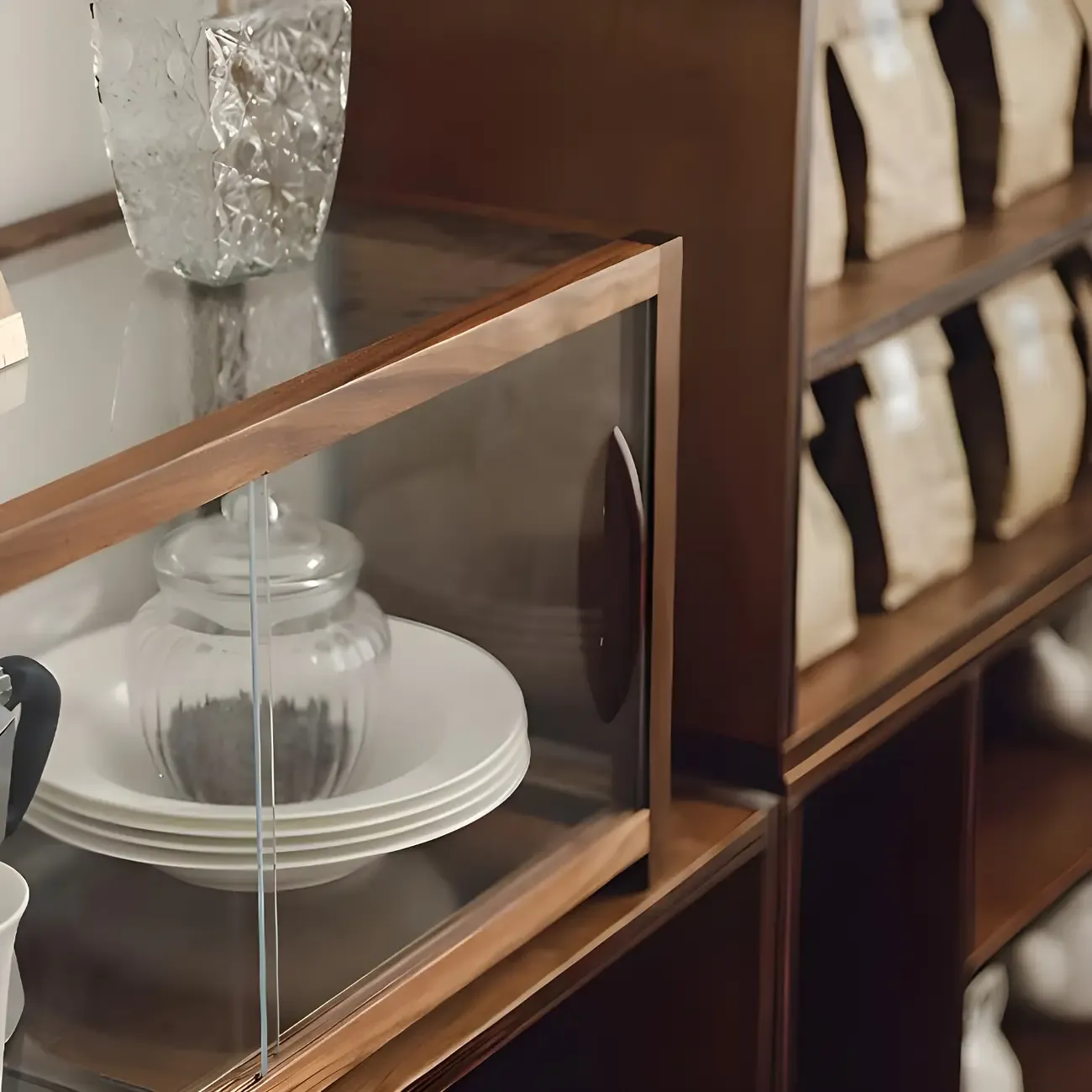 Elegant Wooden Table Top Curio Cabinet with Sliding Doors Image - 8