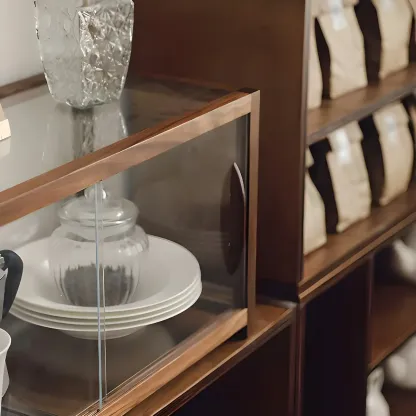 Elegant Wooden Table Top Curio Cabinet with Sliding Doors Image - 8