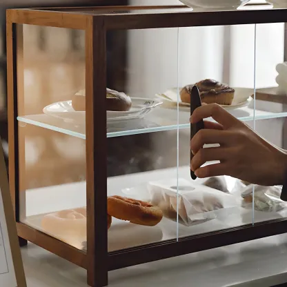 Elegant Wooden Table Top Curio Cabinet with Sliding Doors Image - 6