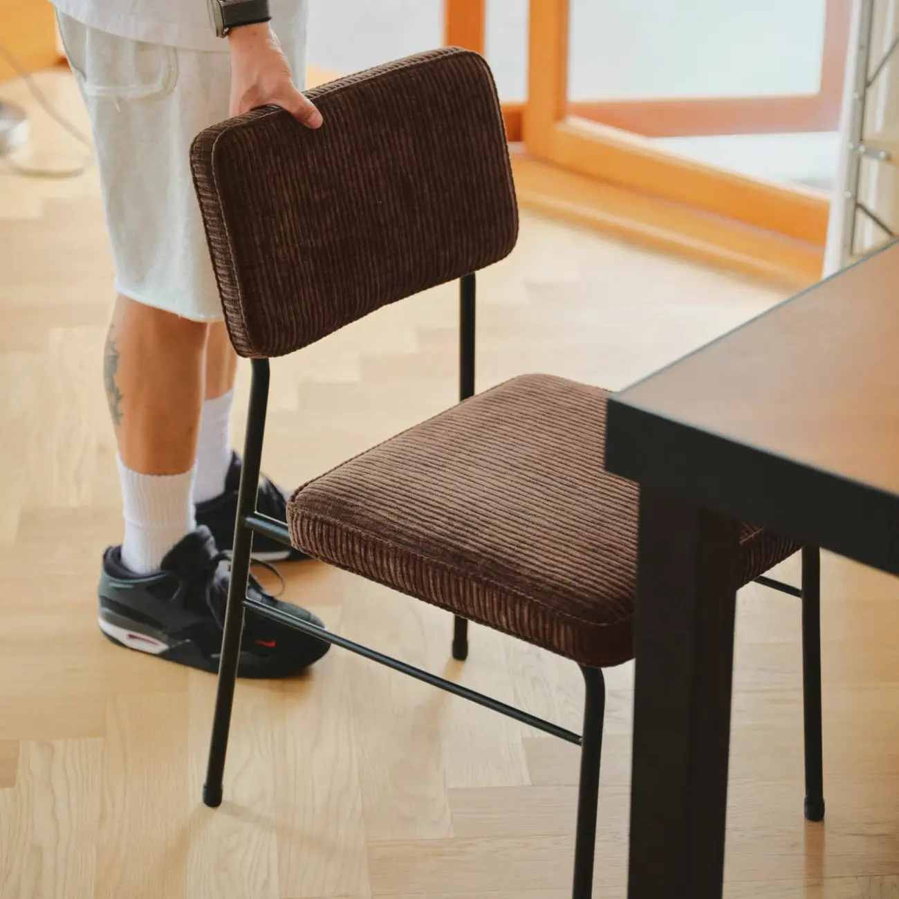 Mid-Century Modern Corduroy Armless Dining Chair Set of 2 Image - 2 | homeyfad