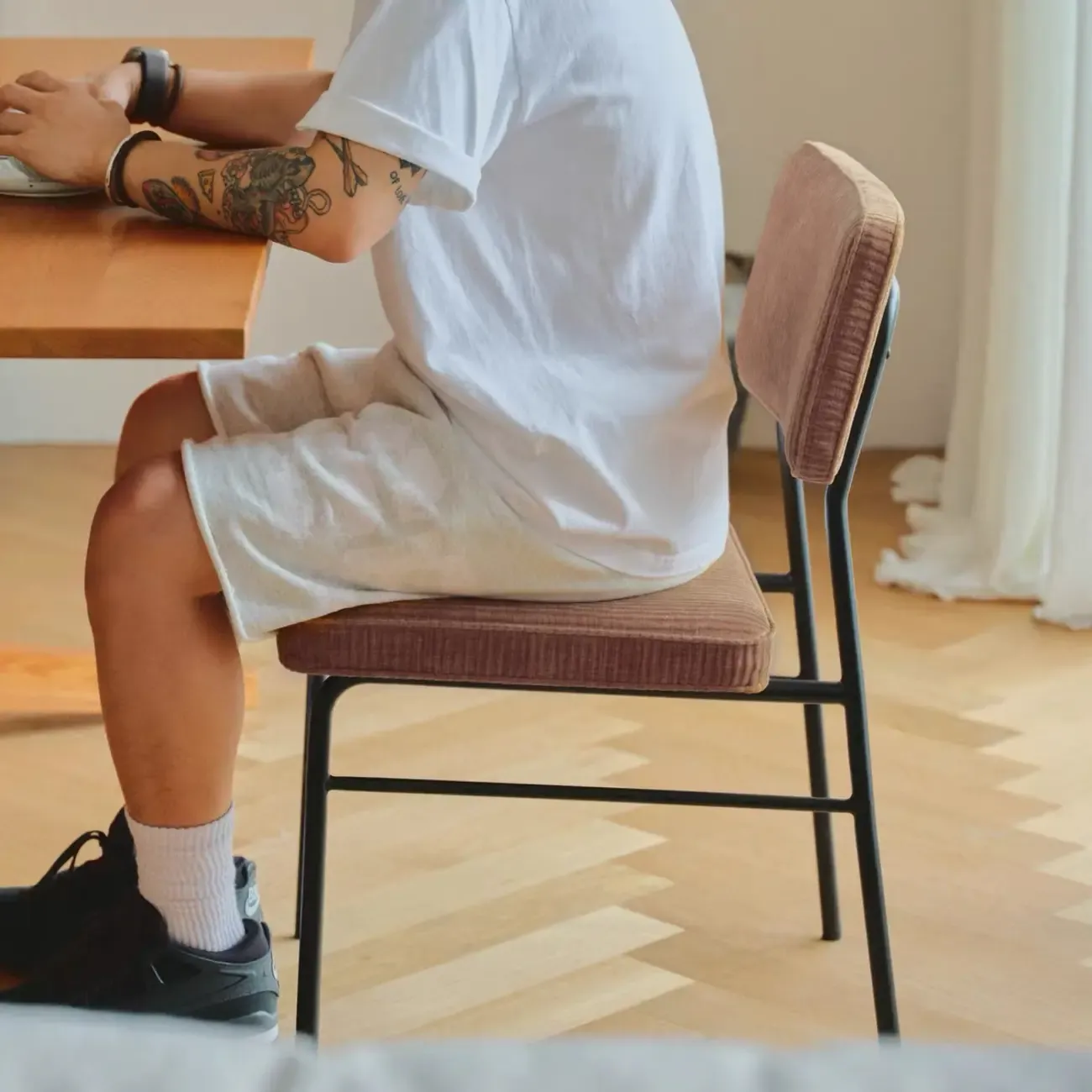 Mid-Century Modern Corduroy Armless Dining Chair Set of 2 Image - 3