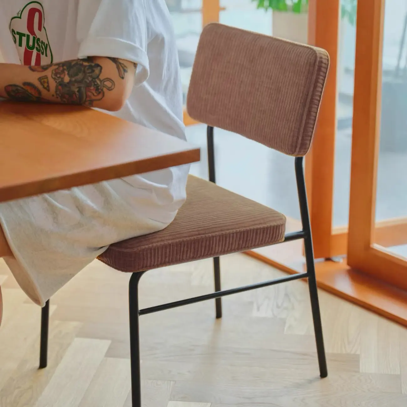 Mid-Century Modern Corduroy Armless Dining Chair Set of 2 Image - 4 | homeyfad