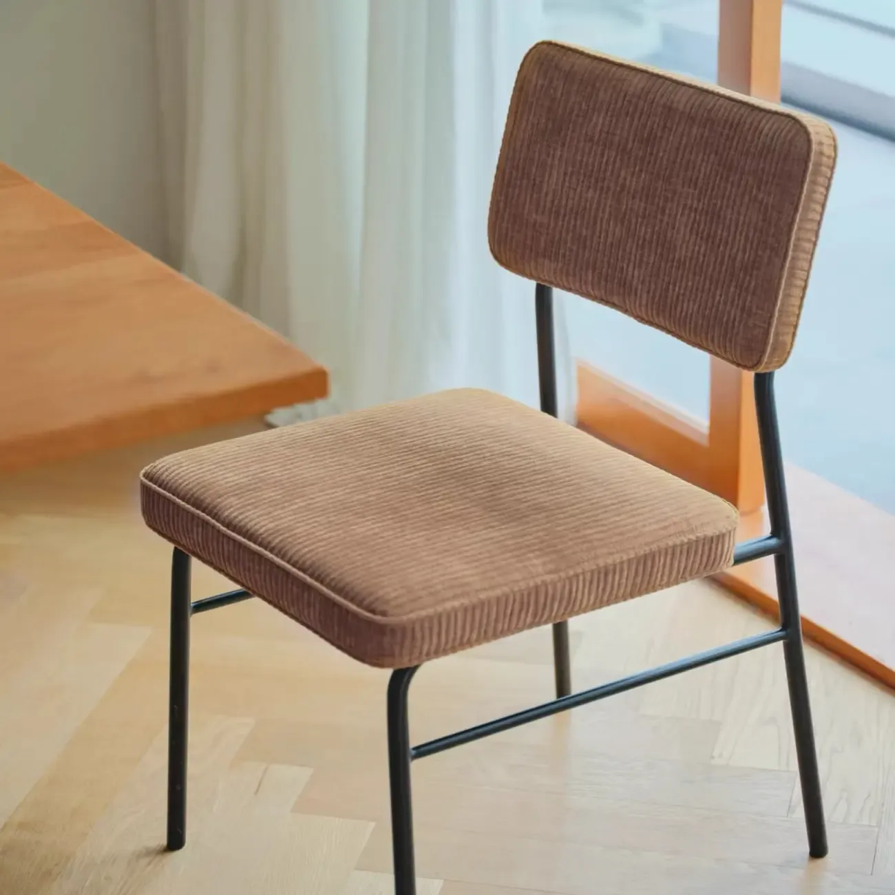 Mid-Century Modern Corduroy Armless Dining Chair Set of 2 Image - 1